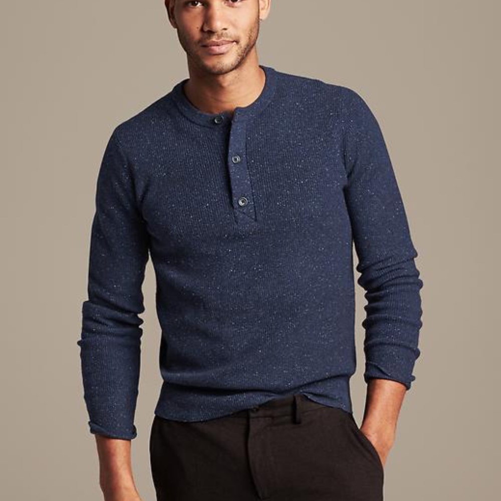 HP🎉 Banana Republic Tweed Henley Navy Pullover